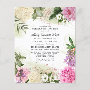 Budget Roze White Paars Floral Funeral Invitation