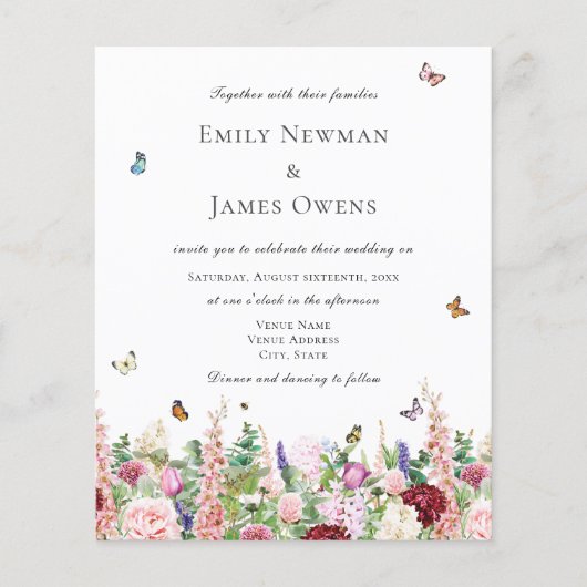 Budget Roze Wildbloemen & Butterflies Wedding (Voorkant)