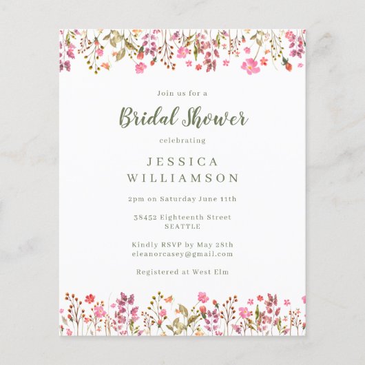 Budget Roze Wildbloemen Grens Vrijgezellenfeest (Voorkant)