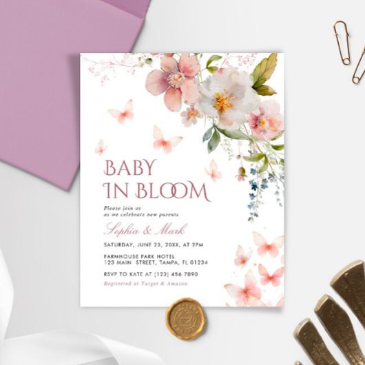 Budget Roze Wildflowers Baby in Bloom Invitation