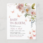 Budget Roze Wildflowers Baby in Bloom Invitation (Voorkant)
