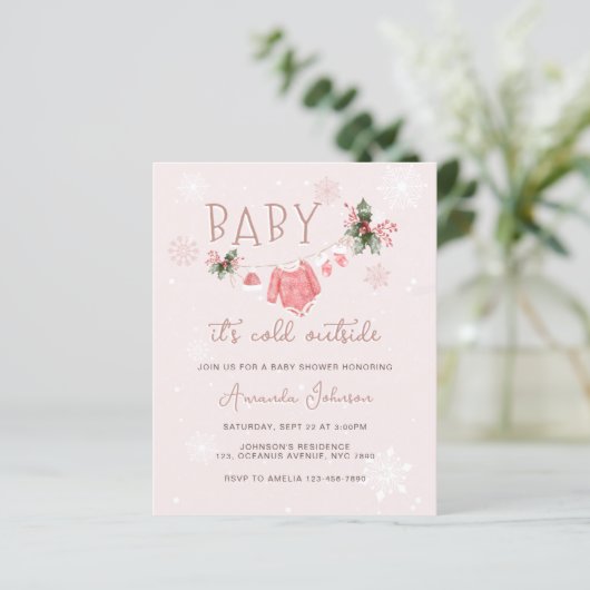 Budget Roze Winter Zijn Koude Buiten Baby shower (Staand voorkant)