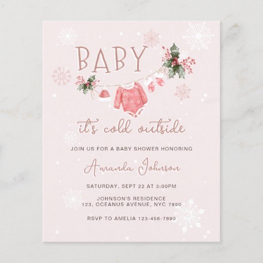 Budget Roze Winter Zijn Koude Buiten Baby shower (Voorkant)