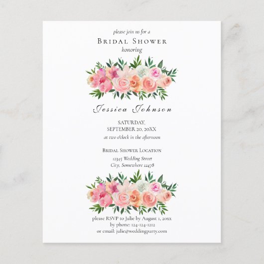 Budget Roze & Witte Bloem Bruiloft Uitnodiging Fly Flyer (Voorkant)