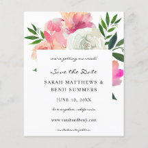 Budget Roze & Witte Grijze Bloemige Save the Date 