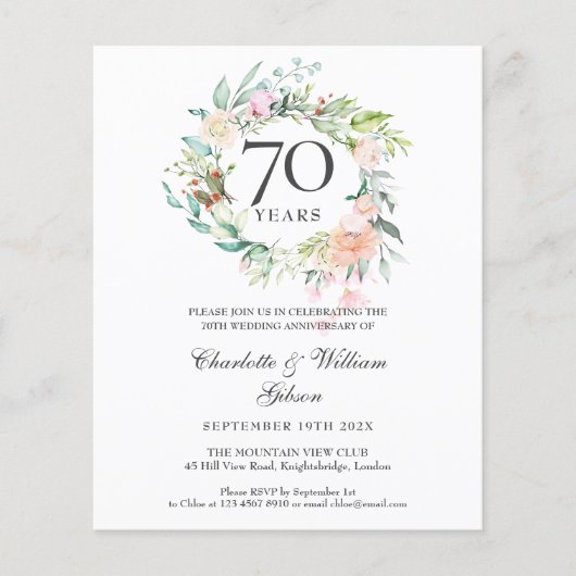 Budget Rozenkrans 70ste verjaardagsuitnodiging (Voorkant)