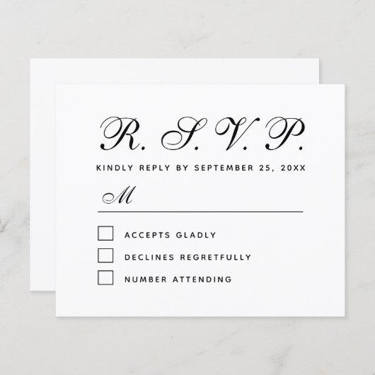Budget RSVP Black and White Wedding Response Card (Voorkant / Achterkant)