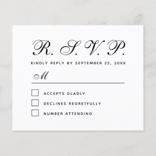 Budget RSVP Black and White Wedding Response Card (Voorkant)