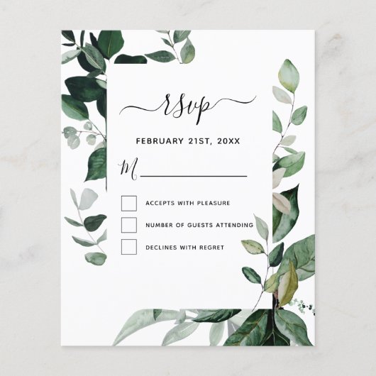Budget RSVP Botanische Groene Loof Bruiloft Flyer (Voorkant)