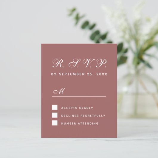 Budget RSVP Cinnamon Roos Wedding Response Card (Staand voorkant)