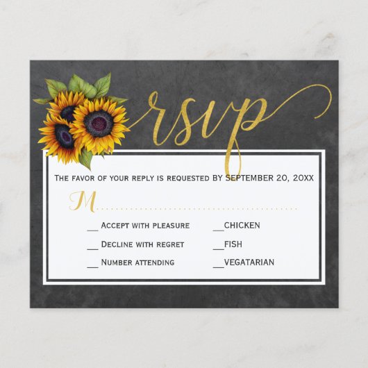 Budget rsvp-kaart voor het huwelijk met zonnebloem (Voorkant)