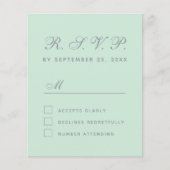 Budget RSVP Mintgroene grijze script responskaart (Voorkant)
