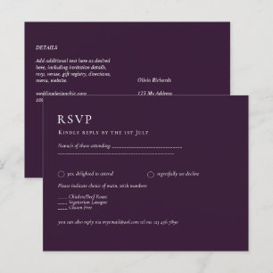 BUDGET RSVP Plum Paars Monochrome Moderne Weddensc Briefkaart
