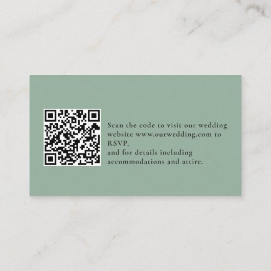 BUDGET RSVP QR Code Weddenschap Details Sage Green Informatiekaartje (Achterkant)