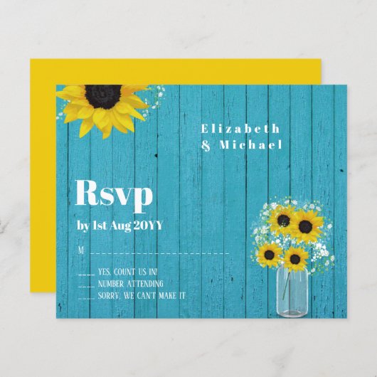 Budget RSVP Rustieke Zonnebloemen Trouwdag (Voorkant / Achterkant)