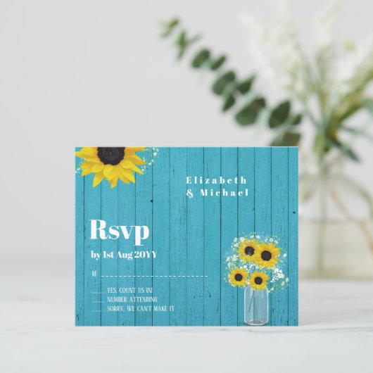 Budget RSVP Rustieke Zonnebloemen Trouwdag (Staand voorkant)