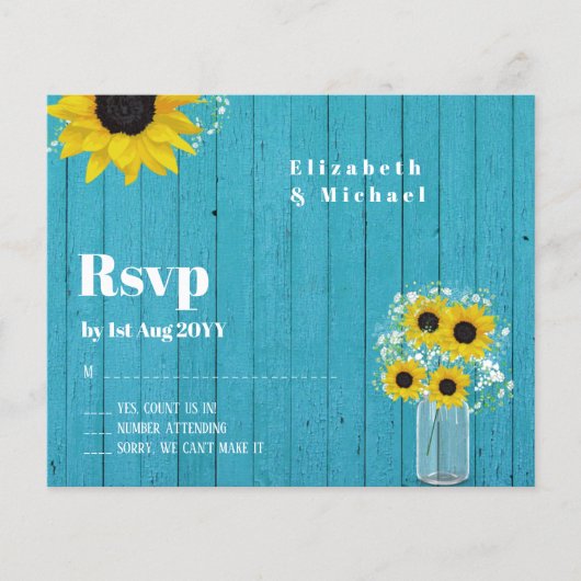 Budget RSVP Rustieke Zonnebloemen Trouwdag (Voorkant)
