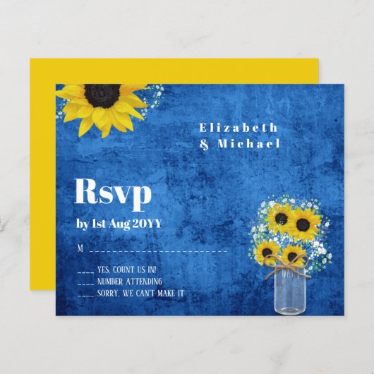 Budget RSVP Rustieke Zonnebloemen Trouwdag (Voorkant / Achterkant)