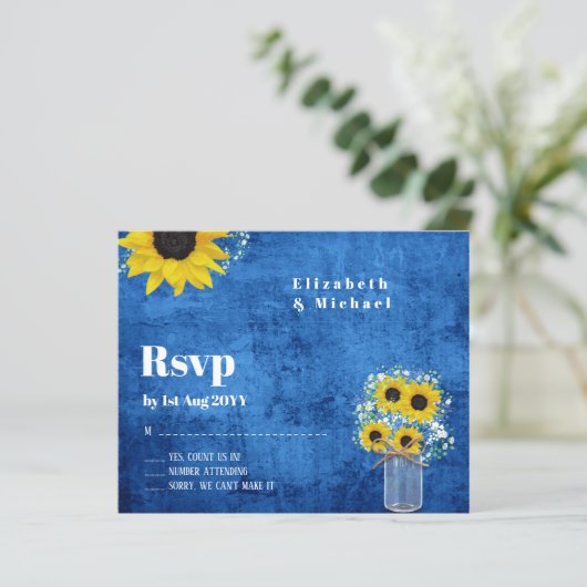 Budget RSVP Rustieke Zonnebloemen Trouwdag (Staand voorkant)