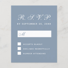 Budget RSVP Stapel Blue White Script Response Kaar