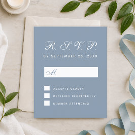 Budget RSVP Stof Blauw Witte Script Antwoordkaart