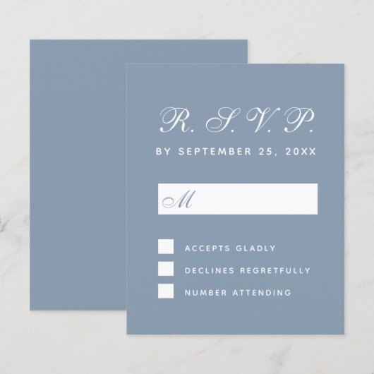 Budget RSVP Stof Blauw Witte Script Reactiekaart (Voorkant / Achterkant)