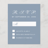 Budget RSVP Stof Blauw Witte Script Reactiekaart (Voorkant)