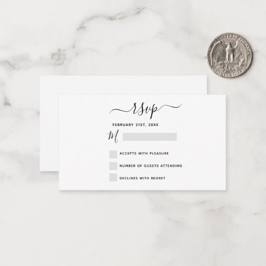 Budget RSVP Weddenschap Black White Script Notitiekaartje (Voorkant / Achterkant in situ)