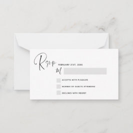 Budget RSVP Wedding Black White Script Note Kaart Notitiekaartje