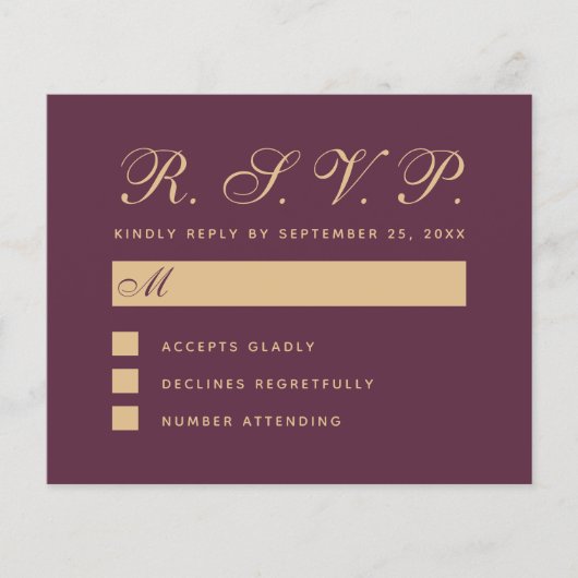 Budget RSVP Wine Colour Wedding Response Kaart (Voorkant)