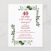 Budget Ruby 40e bruiloft Jubileum Bloemen Uitnodig (Voorkant)