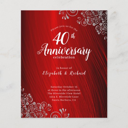 Budget Ruby Red Swirl 40th Jubileum Invitations (Voorkant)