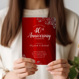 Budget Ruby Red Swirl 40th Jubileum Invitations