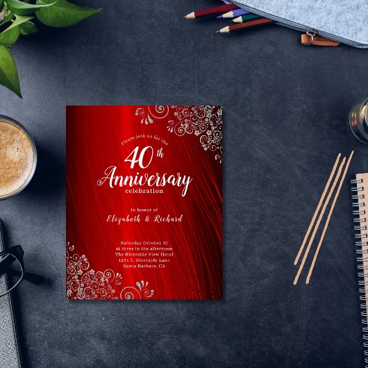 Budget Ruby Red Swirl 40th Jubileum Invitations