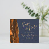 Budget Rust Gold Agaat Navy Blue Save the Date (Staand voorkant)