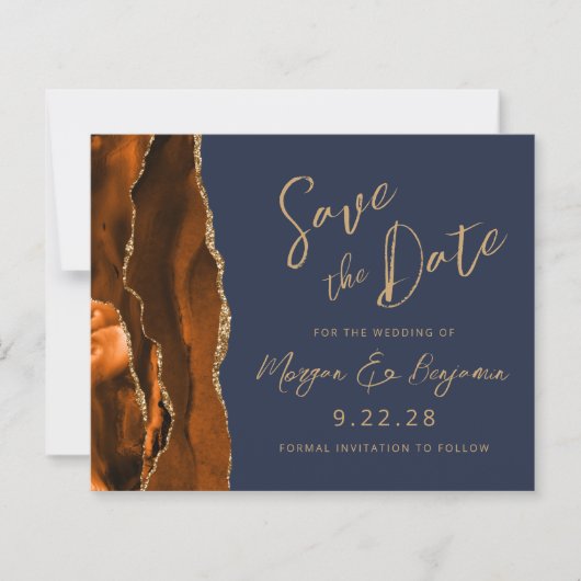Budget Rust Gold Agaat Navy Blue Save the Date (Voorkant)