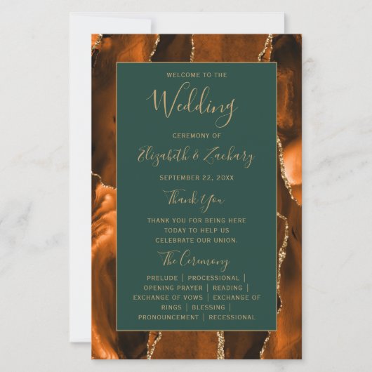 Budget Rust Gold Agate Green Wedding Program (Voorkant)