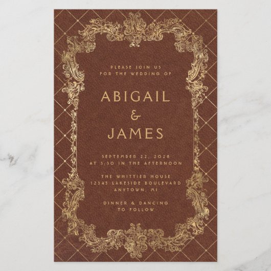 Budget  Rust Gold QR Code Huwelijksuitnodiging (Voorkant)
