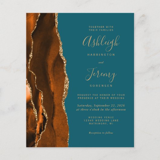 Budget Rust Goud Blauwgroen QR Code Huwelijksuitno (Voorkant)