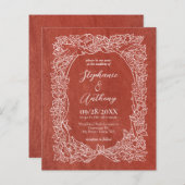 Budget Rust Terracotta Bloemen Bruiloft Uitnodigin (Voorkant / Achterkant)