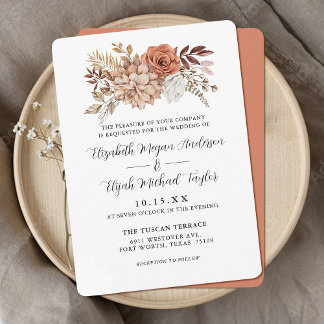 Budget Rust Terracotta Herfst Floral Wedding Invit Kaart