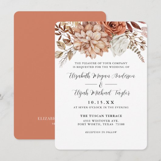 Budget Rust Terracotta Herfst Floral Wedding Kaart (Voorkant / Achterkant)