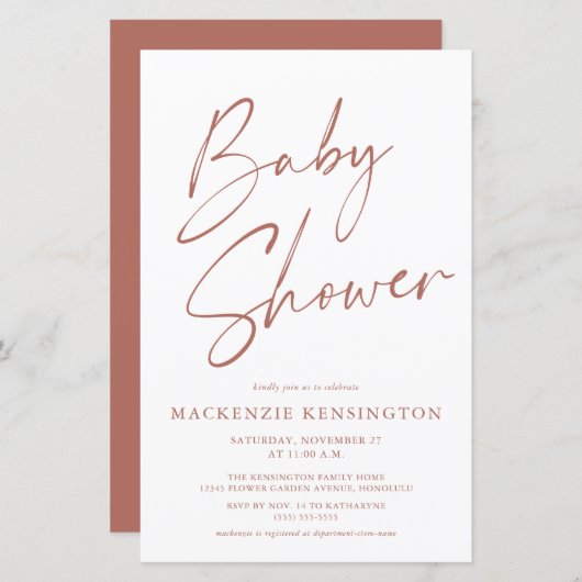 Budget Rust Terracotta Simple Script Baby shower (Voorkant / Achterkant)