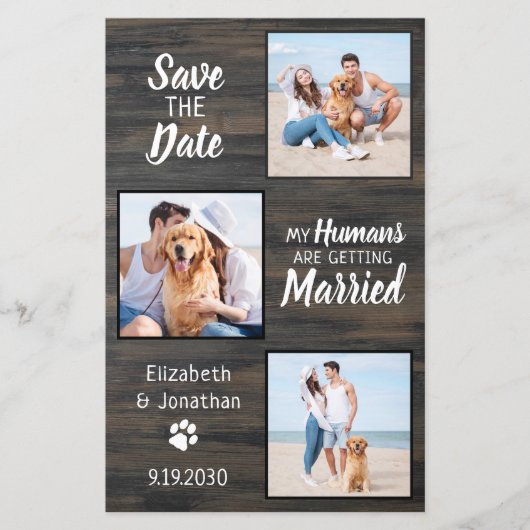 Budget Rustic 3 Photo Dog Wedding Save the Date (Voorkant)