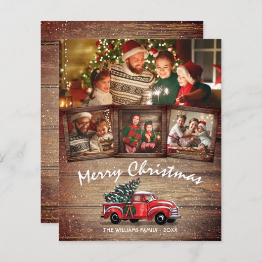 Budget Rustic 4 Photo  Red Truck Card (Voorkant / Achterkant)