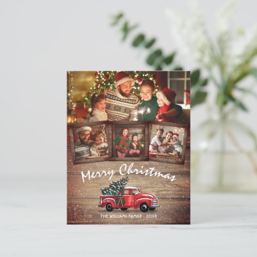 Budget Rustic 4 Photo  Red Truck Card (Staand voorkant)