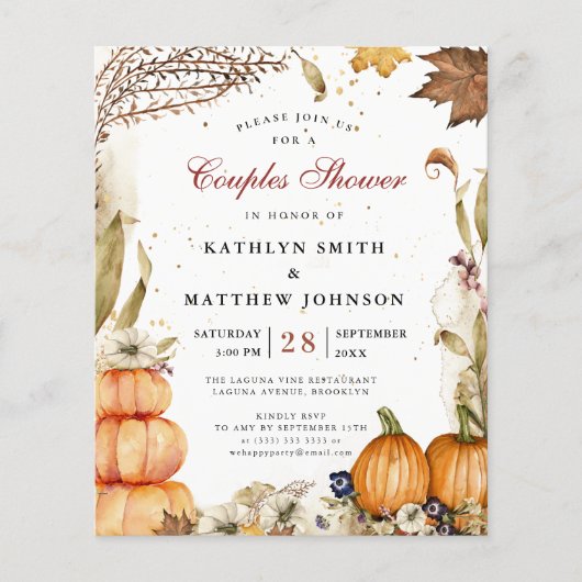 Budget Rustic Autumn Fall Wedding Couples Shower Flyer (Voorkant)