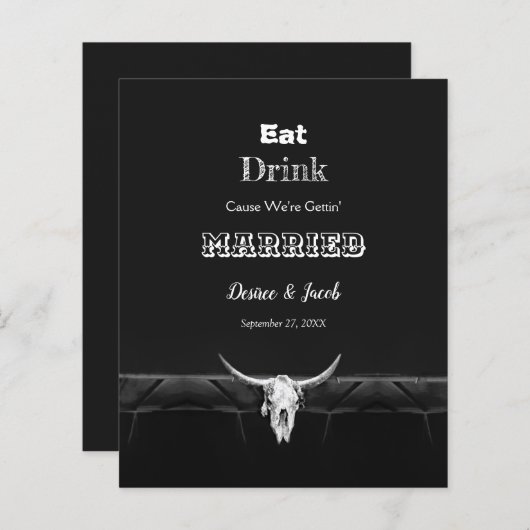 Budget Rustic Black Eat Drink gehuwde Bull Skull (Voorkant / Achterkant)