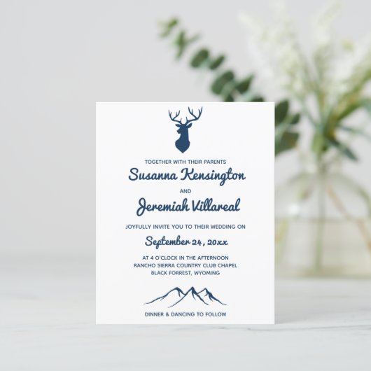 BUDGET Rustic Blue Deer Country Mountain Weddensch (Staand voorkant)