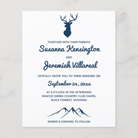 BUDGET Rustic Blue Deer Country Mountain Weddensch (Voorkant)